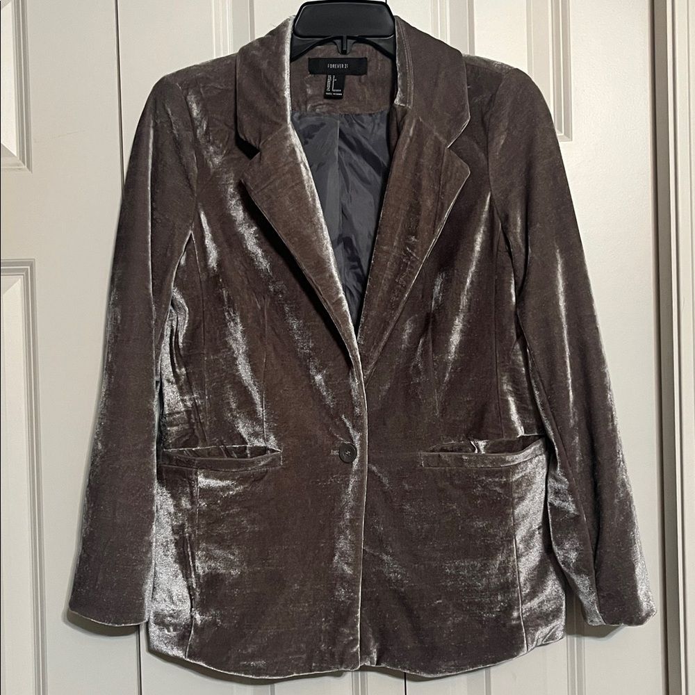 Y2K Forever 21 Metallic Silver Velour Blazer Jacket Holidays Y2K Women's Whimsy